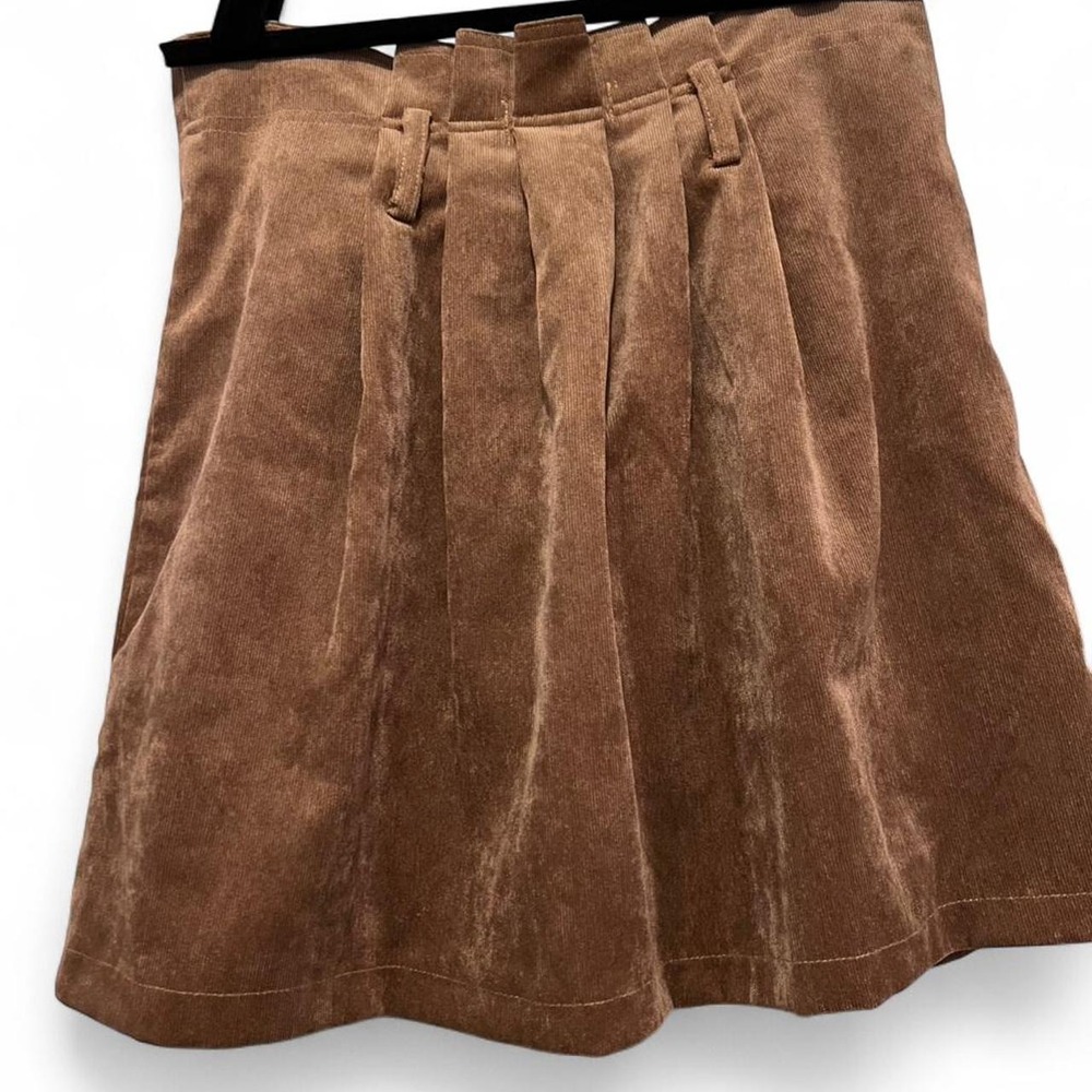 Altar'd State Brown Corduroy Pleated Mini Skirt with Buttons Women's Medium - Picture 4 of 7
